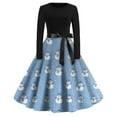 thumbnail image 2 of Christmas Dresses for Women Women's Fashion Round Casual Slim Fit Christmas Print Large Swing Long Sleeve Dress for Holiday Party,Sky Blue,M, 2 of 4