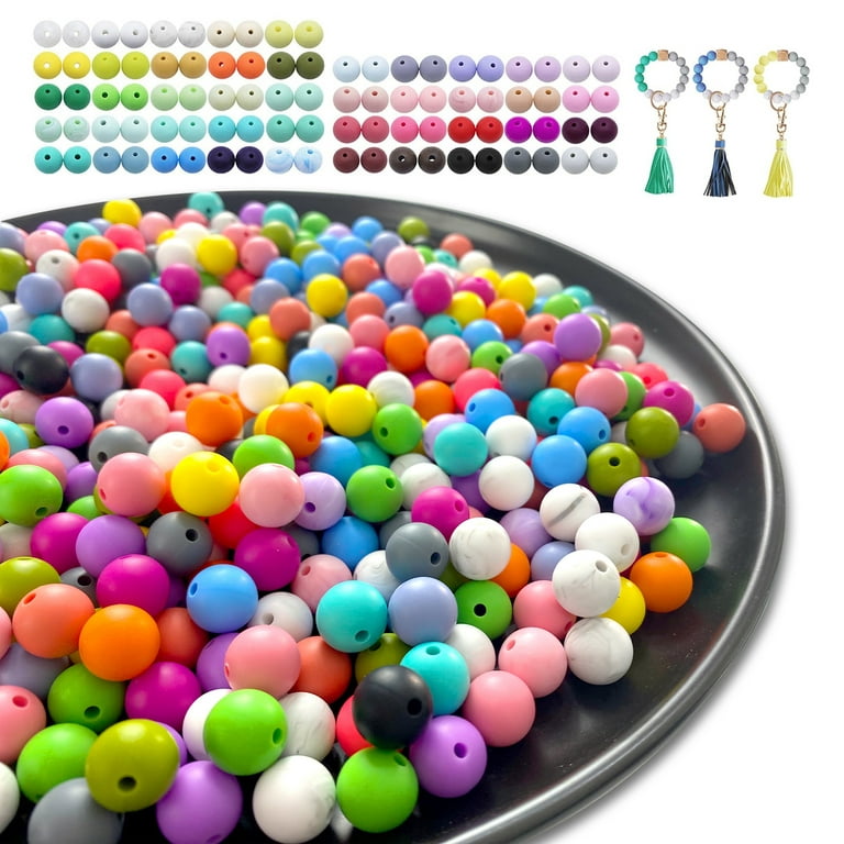 500 Pcs Silicone Beads Bulk Kit 12mm Bead with Rope for DIY Jewelry Craft  Making
