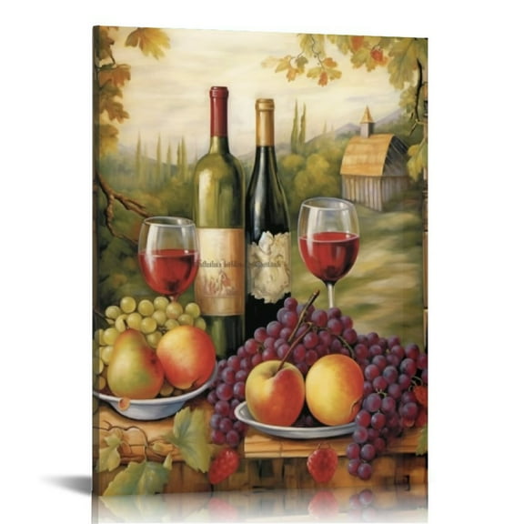 ARISTURING Vineyard Wall Art, Red & White Wine Decor, Cheese & Grapes, Scenic Kitchen or Dining Room Artwork, Premium Gallery Wrapped Canvas, Ready to Hang,16x20 inch