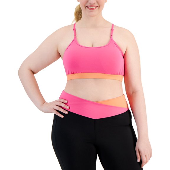 Plus Size Colorblocked Low-Impact Sports Bra Pink Shock 3X