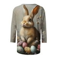 thumbnail image 4 of cllios Tunique à Manches 3/4 pour Femmes, T-Shirts de Pâques pour Femmes, Grande Taille, Col Rond, T-Shirts Graphiques Floraux Rétro avec Lapin et Œufs, Cadeaux de Pâques pour Femmes, 4 of 5
