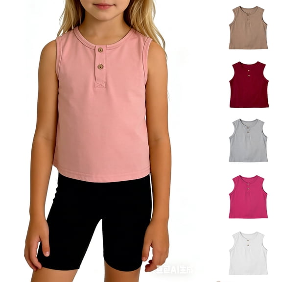 YOUYEDIAN Toddler Girls Henley Tank Top Kids Sleeveless Crewneck Button Down Shirts Summer Comfy Solid Color Tops (Pink, 9-10 Years)