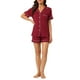 thumbnail image 2 of Pijamas de verano para mujer INSPIRE CHIC, de manga corta, con botones y pantalones cortos, conjuntos de lounge en color rojo vino, 2 of 5