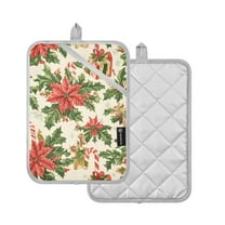 Yayeee Pot Holders Kitchen Heat Resistant with Pocket 7"x9.8" Cotton Oven Cooking Hot Pads, Retro Christmas Holly