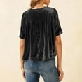 thumbnail image 4 of Hxshgdsn Womens Velvet Peplum Babydoll Shirts Short Sleeve Crewneck Pleated Blouse Flared Swing Pullover Tops Casual Trendy Black M, 4 of 8