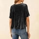 thumbnail image 4 of Karight Womens Velvet Babydoll Tops Short Sleeve Peplum Pleated Flowy Blouse Casual Loose Fit Crewneck Tshirts, 4 of 5