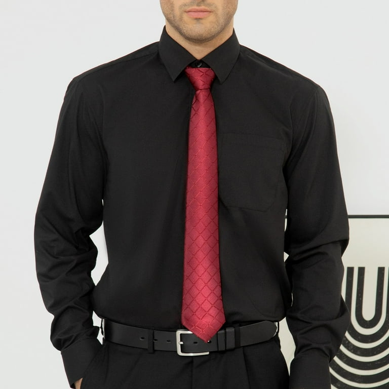 HISDERN Black Dress Shirt for Men Long Sleeve with Matching Tie