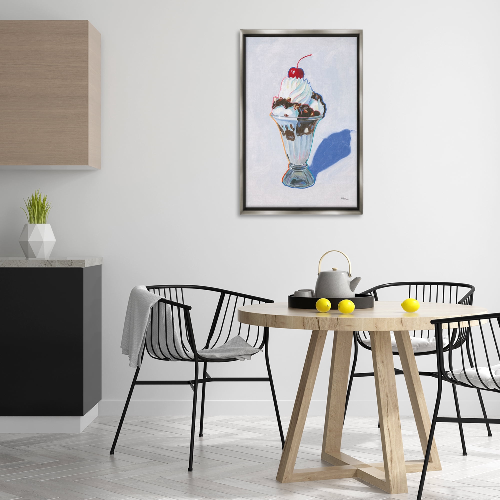 Stupell Industries Ice Cream Sundae Food & Beverage Painting Gray Floater Framed Canvas Art Print Wall Art, 21 x 31