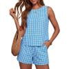 Lounge Sets for Women Sleeveless Crewneck Tank Tops and Shorts Casual Plaid Printed Summer 2 Piece Sets Outfit S-2XL