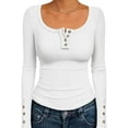 thumbnail image 6 of SOEMR Womens Tops Long Sleeve Shirts for Women Ribbed Henley Tops Fall Outfits for Women 2025 White, 6 of 6