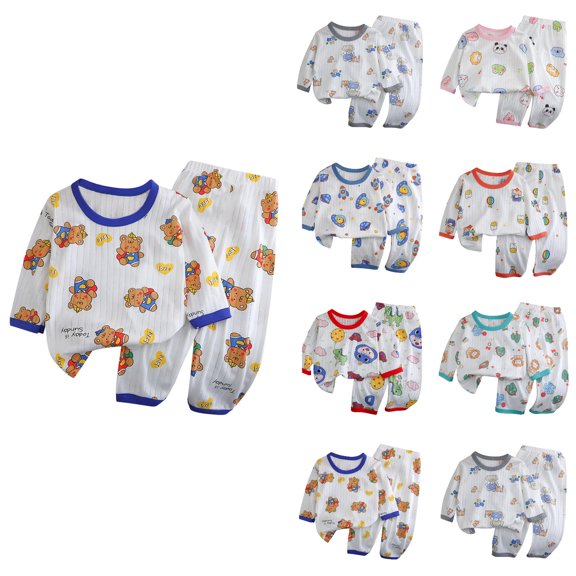 Summer Savings Clearance 2025! Agkizg Toddler Baby Boys Two-Piece Set,Sleepwear for Kids,Children's Summer Long Sleeve Graphic Print T-Shirt and Pants Pajama Set,2-Piece,Sizes 12M-6Y