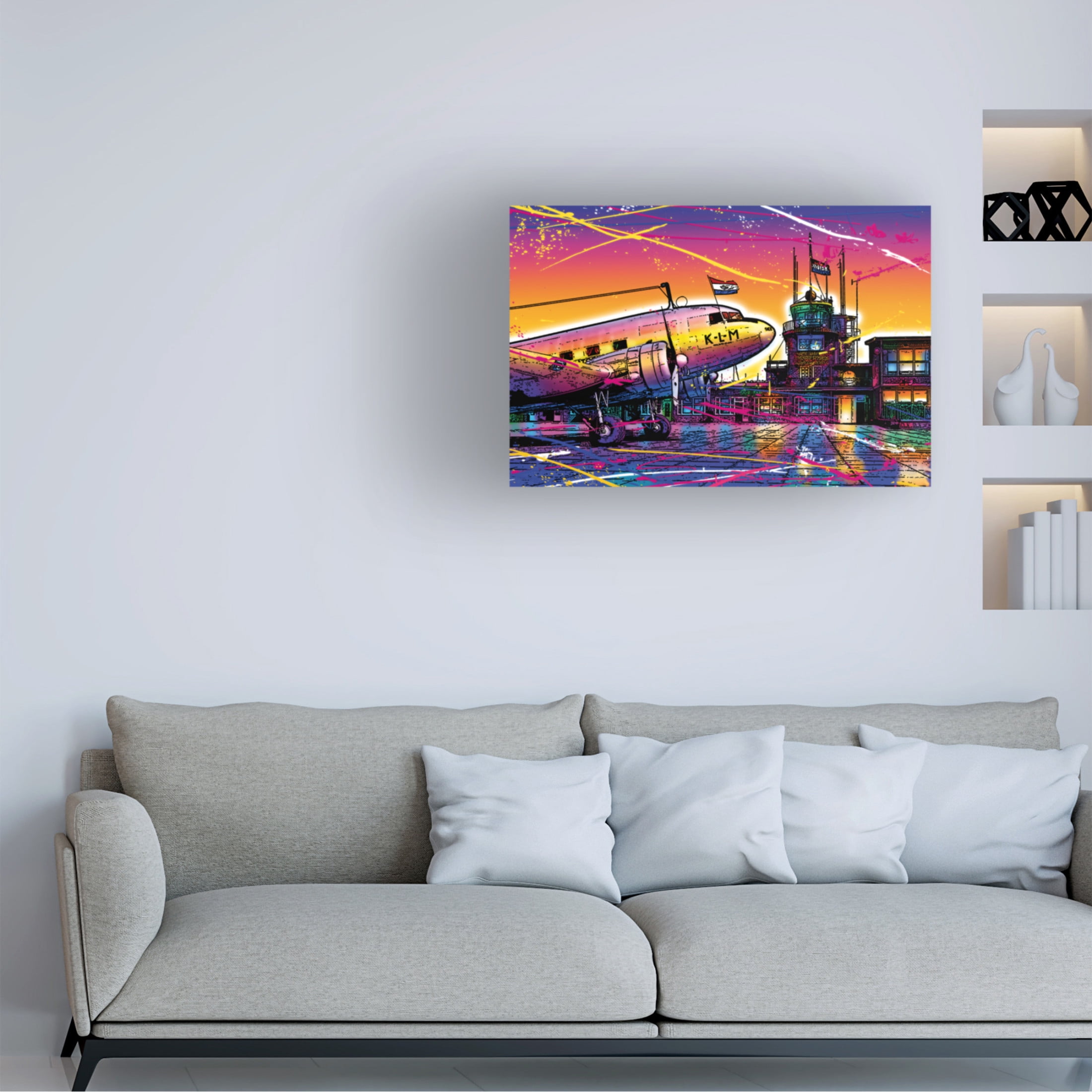 Canvas Wall Art - Ray Heere 'Colorful Cityview Of Airport Schiphol' Wall Art for Living Room, Bedroom, or Office Décor by Trademark Fine Art - 47 x 30 Inches