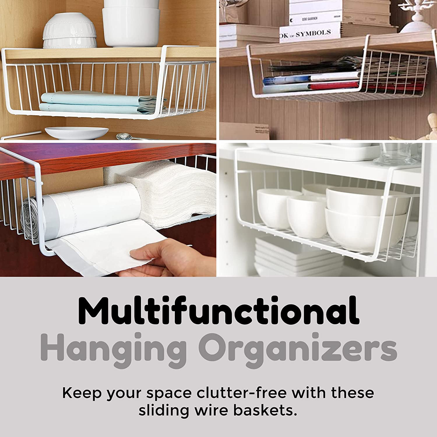 Multifunctional Kitchen Under Cabinet Shelf Basket Wire Rack Organizer  Storage With Tissue Holder