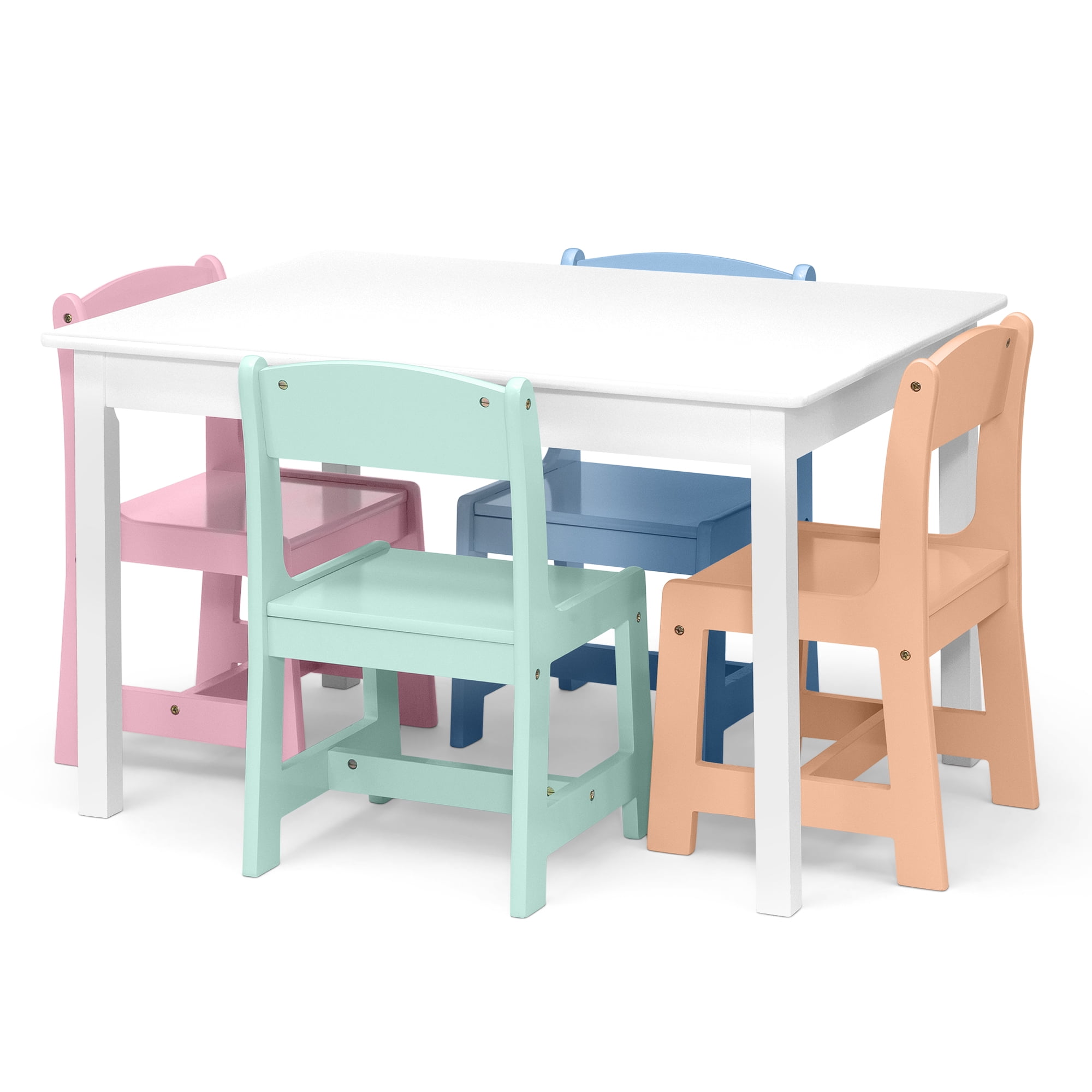 Delta Children MySize Kids Table with 4 Chairs - Greenguard Gold Certified, Bianca White/Pastel