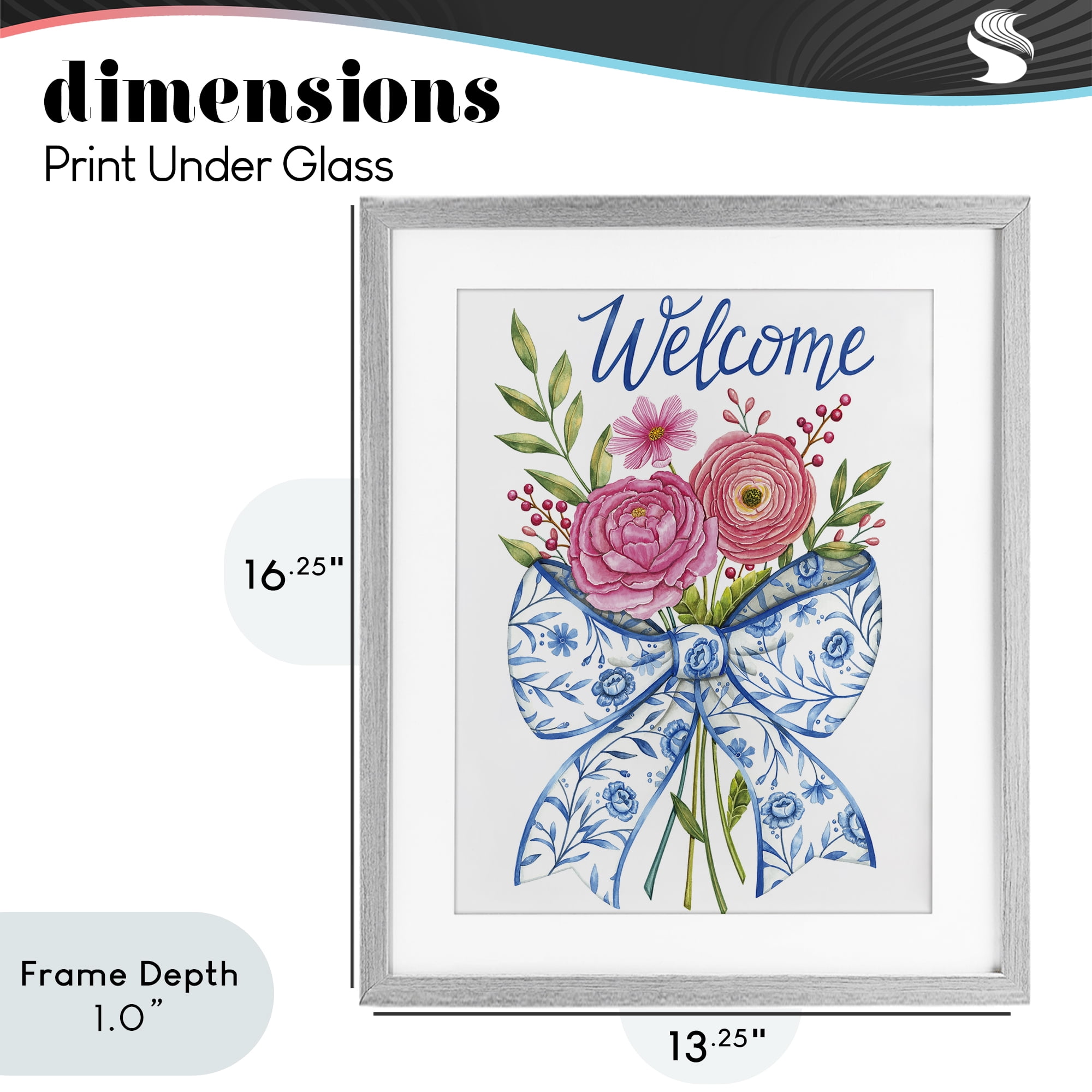 Stupell Industries Bow & Flowers Welcome Gray Framed Print Under Glass, design by Deb Strain