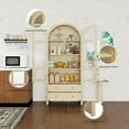 thumbnail image 3 of Tall Arched Kitchen Pantry with Doors and Drawers, Arched Cabinet with Adjustable Shelves-Pantry Cabinet for Kitchen, Living Room, and Dining Room, Natural, 3 of 9