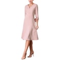 thumbnail image 2 of INSPIRE CHIC Women's Flare Dress V Neck 3/4 Sleeve Elegant A Line Work Dresses L Pink, 2 of 5