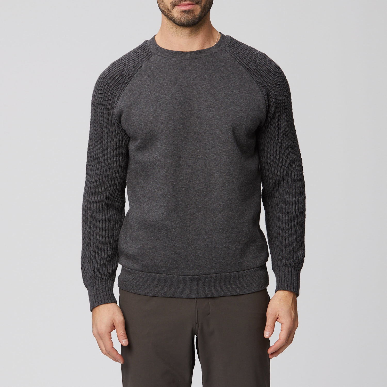 Rainforest - Men's Suede Fleece with Ribbed Knit Sleeve Crew Neck ...