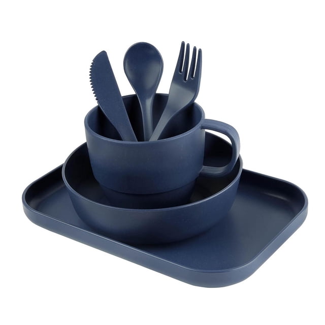 Vajilla promocional ecológica de 6 piezas con cubiertos azul 22 x 15.2
