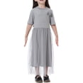 thumbnail image 5 of KAUOD Girls Tulle Long Dress Muslim Mesh Lace Short Sleeve Dresses Teen Kids Crew Neck Soft Eid Prayer Traditional Clothes, 5 of 8