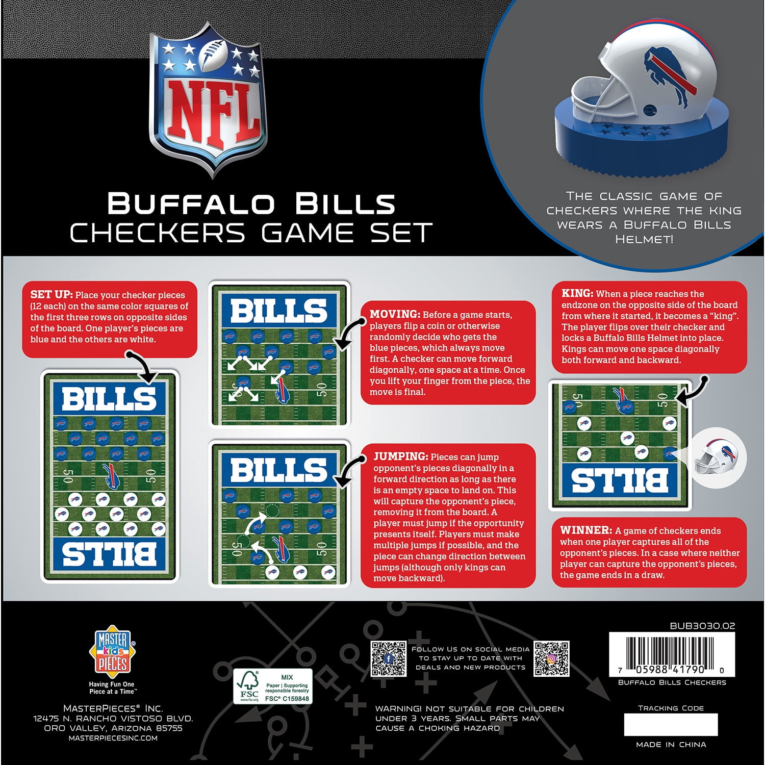 MasterPieces NFL Buffalo Bills Checkers Board Game for Kids and Families Ages 6+ Officially Licensed