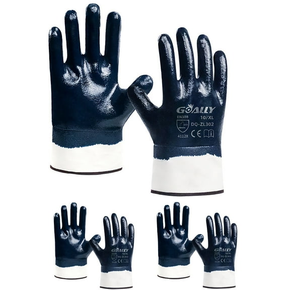 Nitrile Coated Work Gloves Waterproof and Oil Resistant, Heavy Duty Safety Gloves with Wide Cuff Ideal for Automotive, Mechanical & Industrial Use