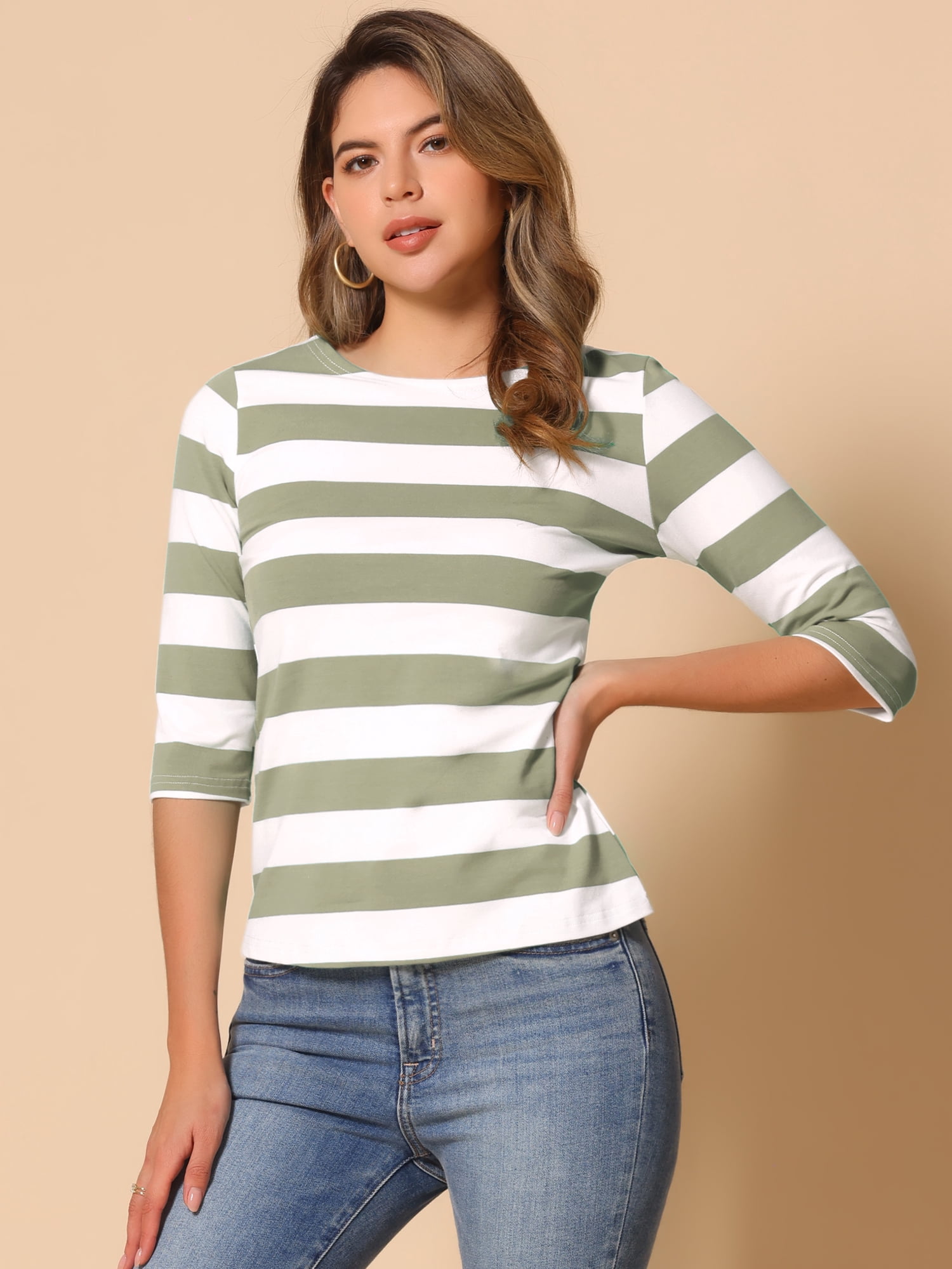 DARING DIVA Women's Halloween Costume Boat Neck Top T-Shirts L Bean Green White
