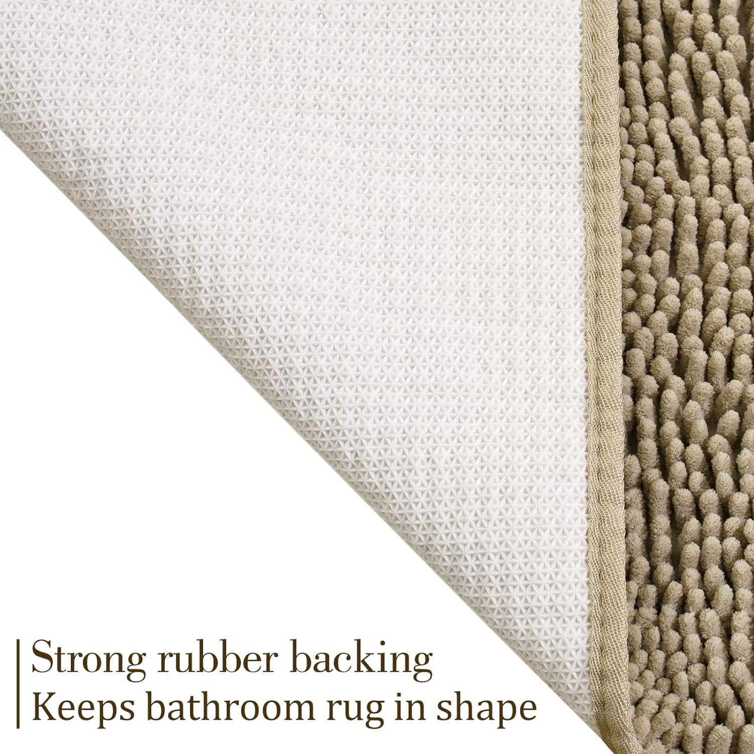 Luxury Bathroom Rug Shaggy Bath Mat 24 x 17 Inch, Washable Non Slip Bath Rugs for Bathroom Shower, Soft Plush Chenille Absorbent Carpets Mats, Beige