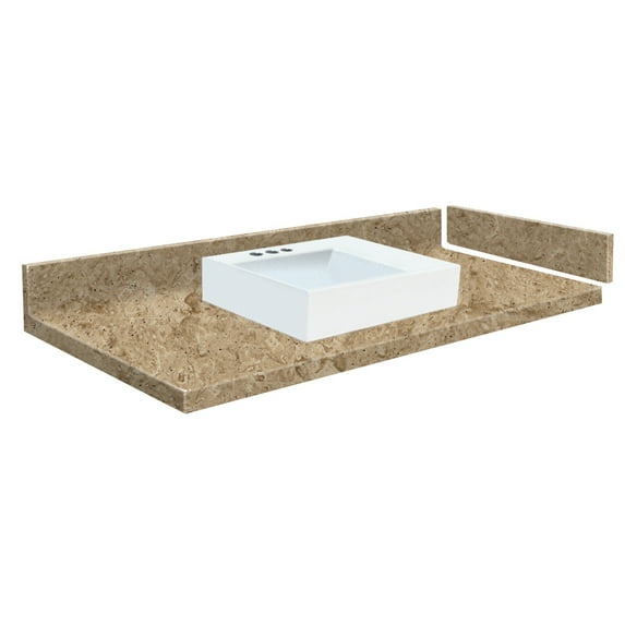 Transolid VT42.75x22-1RV-94-A-W-4 42.75 in. Solid Surface Vessel Vanity Top with 4 in. Centerset and Rectangular Vessel Sink, Sand Mountain