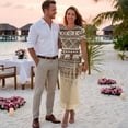 thumbnail image 3 of Psesaysky Boho Elephant Print Matching Hawaiian Outfit for Couples Elegant Womens Bodycon Dresses Party Guest Pencil Dress Mens Shirts Button Down T-shirts Couple Western Clothes for Wedding,S-3XL, 3 of 6