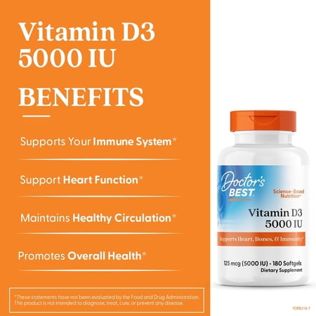 ドクターズベスト ビタミンD3 5000IU (125mcg) 180粒 ソフトジェル Doctor's Best Vitamin D3 サプリメント ビタミン ビタミンD-3 ビタミンサプリ