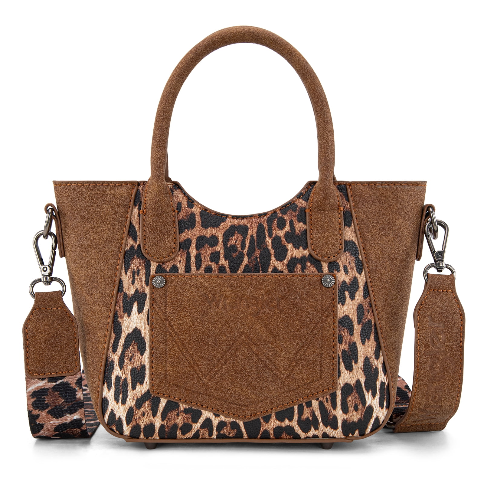 Wrangler Cute Animal Print Purse for Women Mini Fun Size Tote with Crossbody Strap Stylish and Versatile Animal Print Purse, Brown