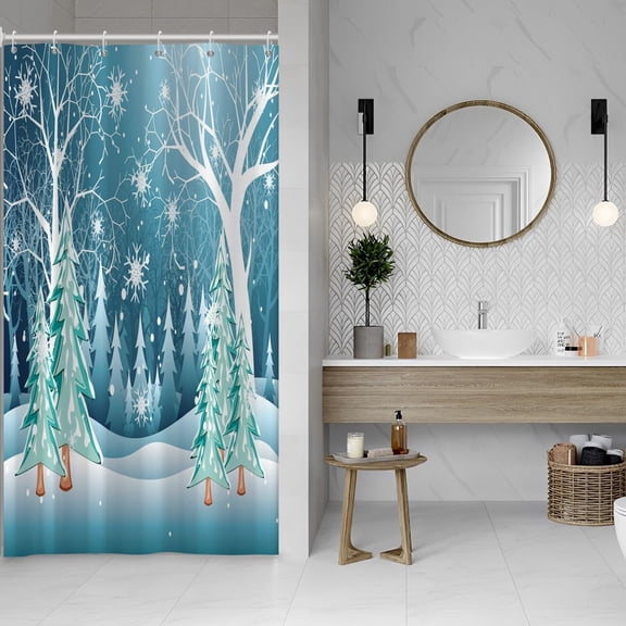 36x72 Inch Merry Christmas Extra Long Shower Curtains Winter Tree Forest Polyester Bath Curtain Farmhouse Xmas Wonderland Fabric Shower Curtain for Kids Bathroom Decor Waterproof with Hooks