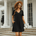 thumbnail image 7 of MLDRA Dresses for Women Casual Short Puff Sleeve V-Neck Dress with Pockets Loose Fit T-Shirt Dresses, 7 of 7