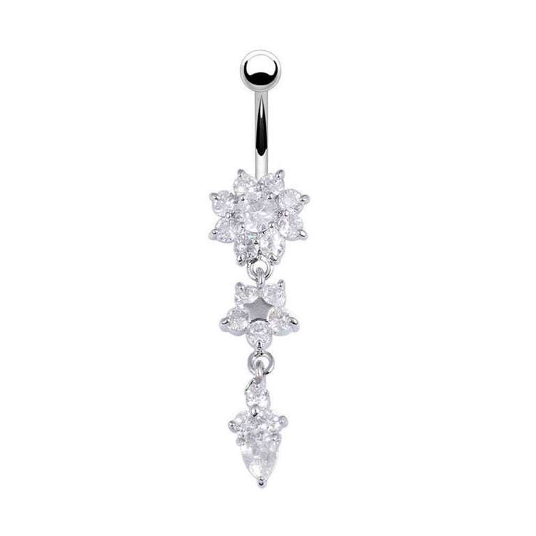 New Belly Button Rings Dangle Crystal Rhinestone Navel Bar Barbell