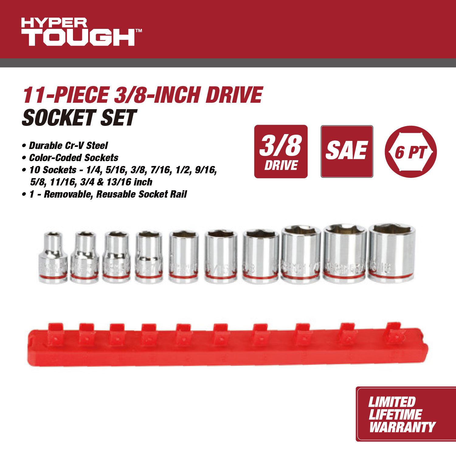 Hyper Tough 11-Piece 3/8-Inch Drive Socket Set (SAE) photo 2