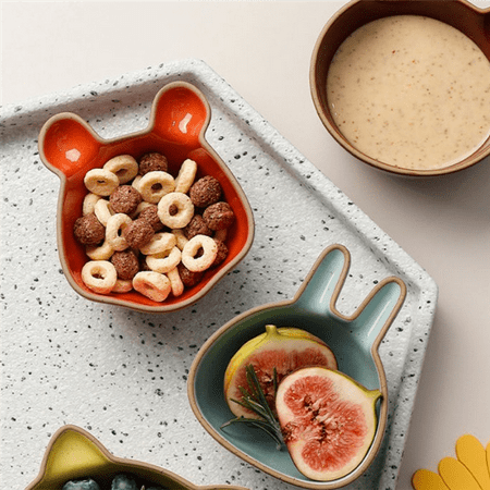 

Cute Cartoon Ceramic Plate Household Tray Dessert Fruit Plates Creative Snack Seed Bowl Cat Bear Bowls Tableware