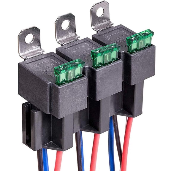 12V Fuse Relay Switch Harness Set - 30A ATO/ATC Blade Fuse, 4-Pin SPST Automotive Electrical Relays with Heavy Duty 12 AWG Wires (Pack of 3)