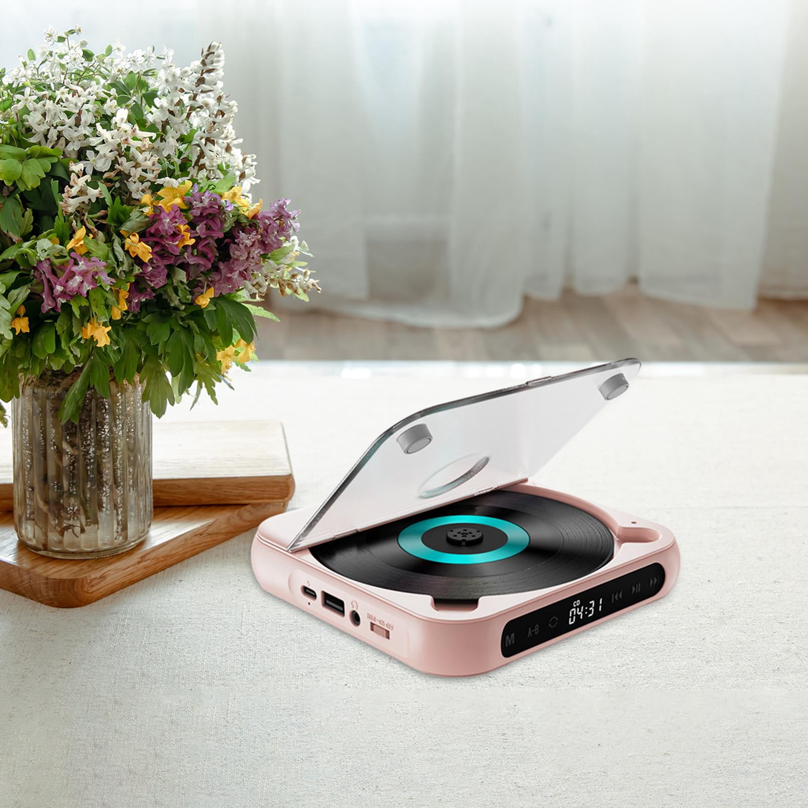 Wzmzjy Compact Audio Music Player LCD Touch Screen Home CD Player for Language Learners Pink