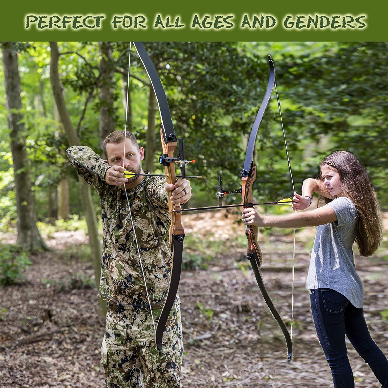 Long Bow TOPARCHERY Archery 60" Takedown Hunting Recurve Bow For Adults Practice Competition Longbow With Stringer Tool Right Hand Black Hunting Bow
