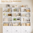 thumbnail image 5 of Homfa Triple Row 4 Tier Bookcase with Door, 70" Wide Large Bookshelf with 12 Display Cubicles, 72" Tall Farmhouse Bookcase for Home Office Living Room, White, 5 of 7