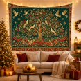 thumbnail image 3 of Golden Birds and Red Berry Tree of Life on Teal Background, Cozy Folk Art for Home Decor Lovers, Symmetrical Art Print, Housewarming Gift Tapestry Wall Hanging for Bedroom and Living Room, 3 of 4
