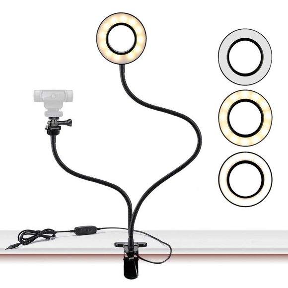 Webcam Light Stand for Live Stream, Selfie Ring with Mount for...