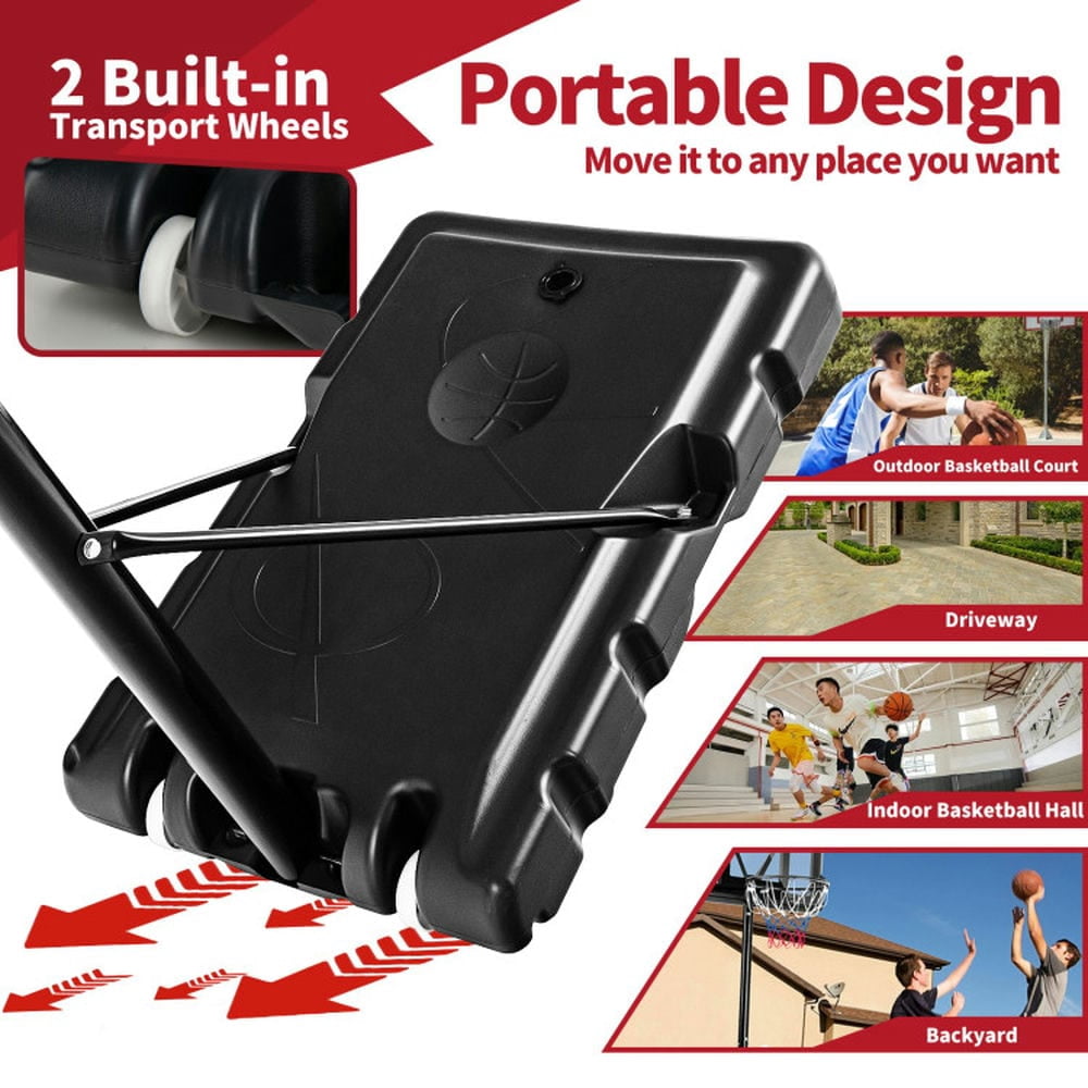 Demifill Adjustable Portable Basketball Hoop Stand with Shatterproof Backboard Wheels, Portable Basketball Hoop, Basketball Hoop with 4.25 to 10 Feet 12-Level Height Adjustable, Black
