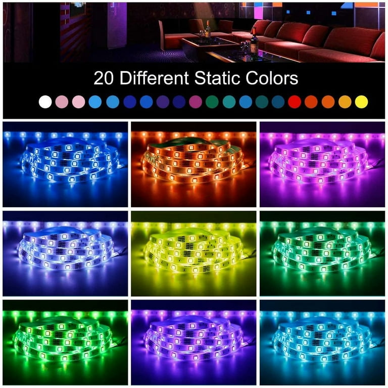 12V Flexible SMD 5050 RGB LED Strip Lights, LED Tape, Multi-Colors, 300  LEDs, Non-Waterproof, Light Strips, Color Changing, Pack of 16.4ft/5m Strips