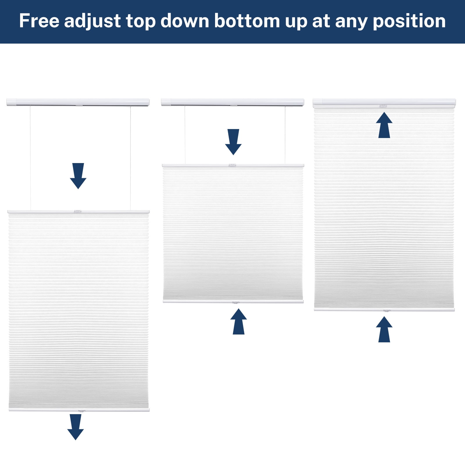 Keego No Drill Top Down Bottom Up Cellular Shades for Windows Blackout Cordless Blind Window Shades No Tool Honeycomb Blinds Shades for Home, Easy To Install, White, 49"W x 56"H