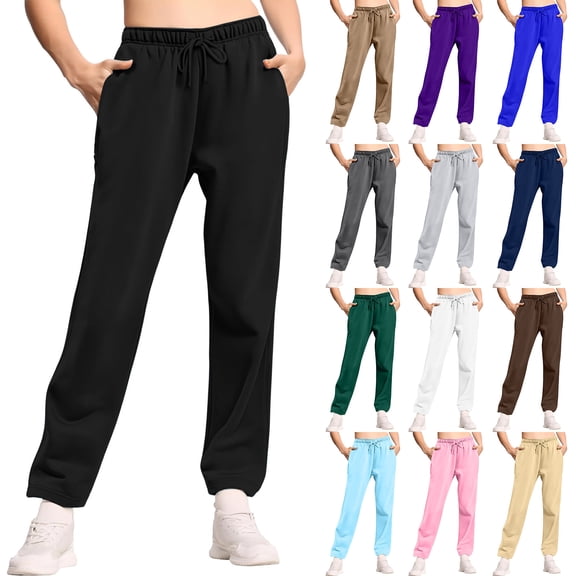 HKYNLAG Women's Wide Leg Sweatpants Baggy Straight Leg Lounge Pants Fall Fashion Athletic Joggers with Pockets Camel S