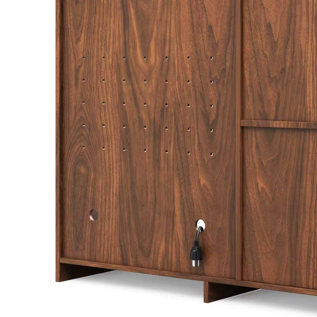 51.2" Modern Fluted Bar Cabinet with Fridge Compartment(Fridge Not Included, Adjustable Shelves & Built-in Power Outlets, Multipurpose Wine Storage Cabinet for Living & Dining Room, Walnut