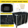 thumbnail image 3 of Industrial Commercial Large Rolling Laundry Cart, Heavy Duty Canvas Hamper, 11.5 Bushel, 260LBS Load, Wheeled, Black, 3 of 6