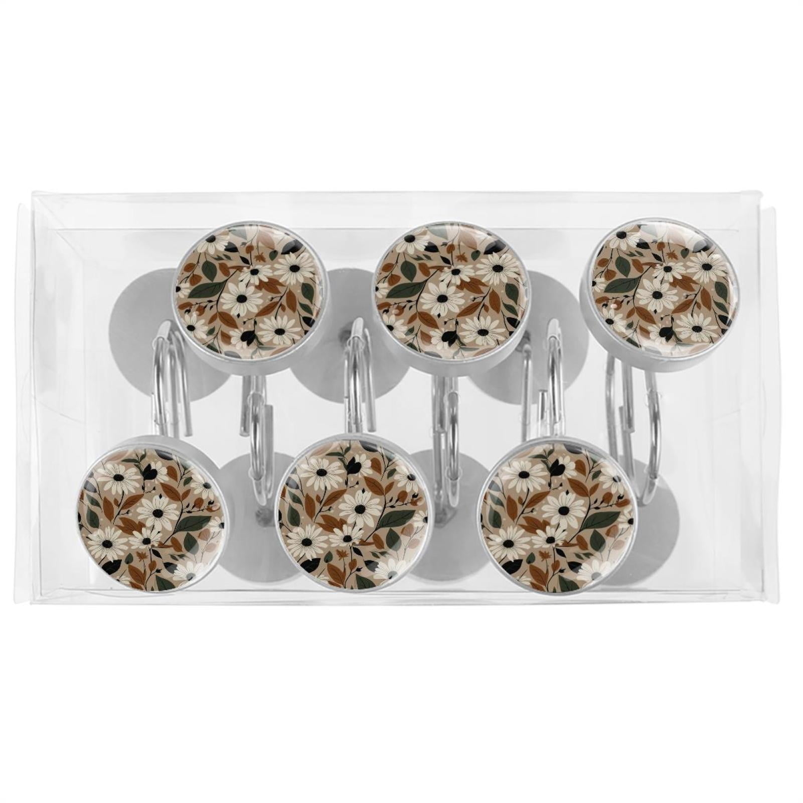 HemaKayy 12 Pcs Shower Curtain Hooks Bathroom Decorative Accessories Contrast Colored Flower Clusters
